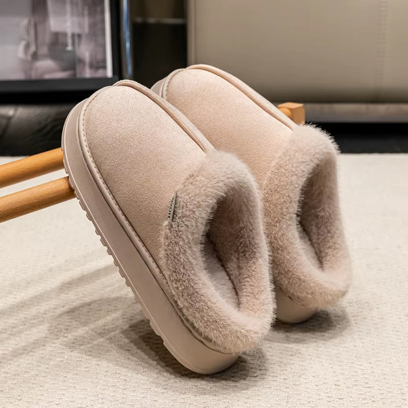 New Fluffy Men'S Slippers Winter with Thick Sole for Indoor Anti-Slip and Warmth at Home with Fur Lining for Couples