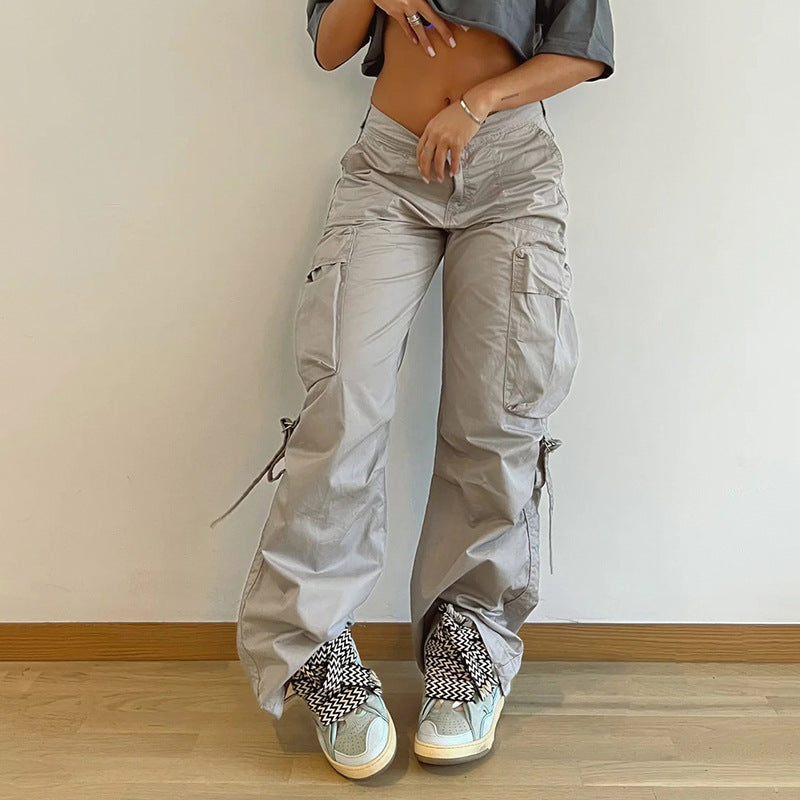 Simple Loose Low Waist Straight Casual Wide Leg Pants