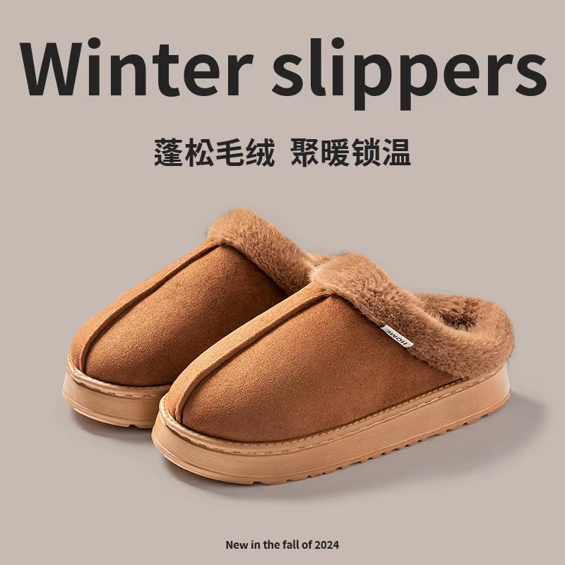 New Fluffy Men'S Slippers Winter with Thick Sole for Indoor Anti-Slip and Warmth at Home with Fur Lining for Couples
