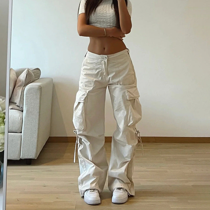 Simple Loose Low Waist Straight Casual Wide Leg Pants