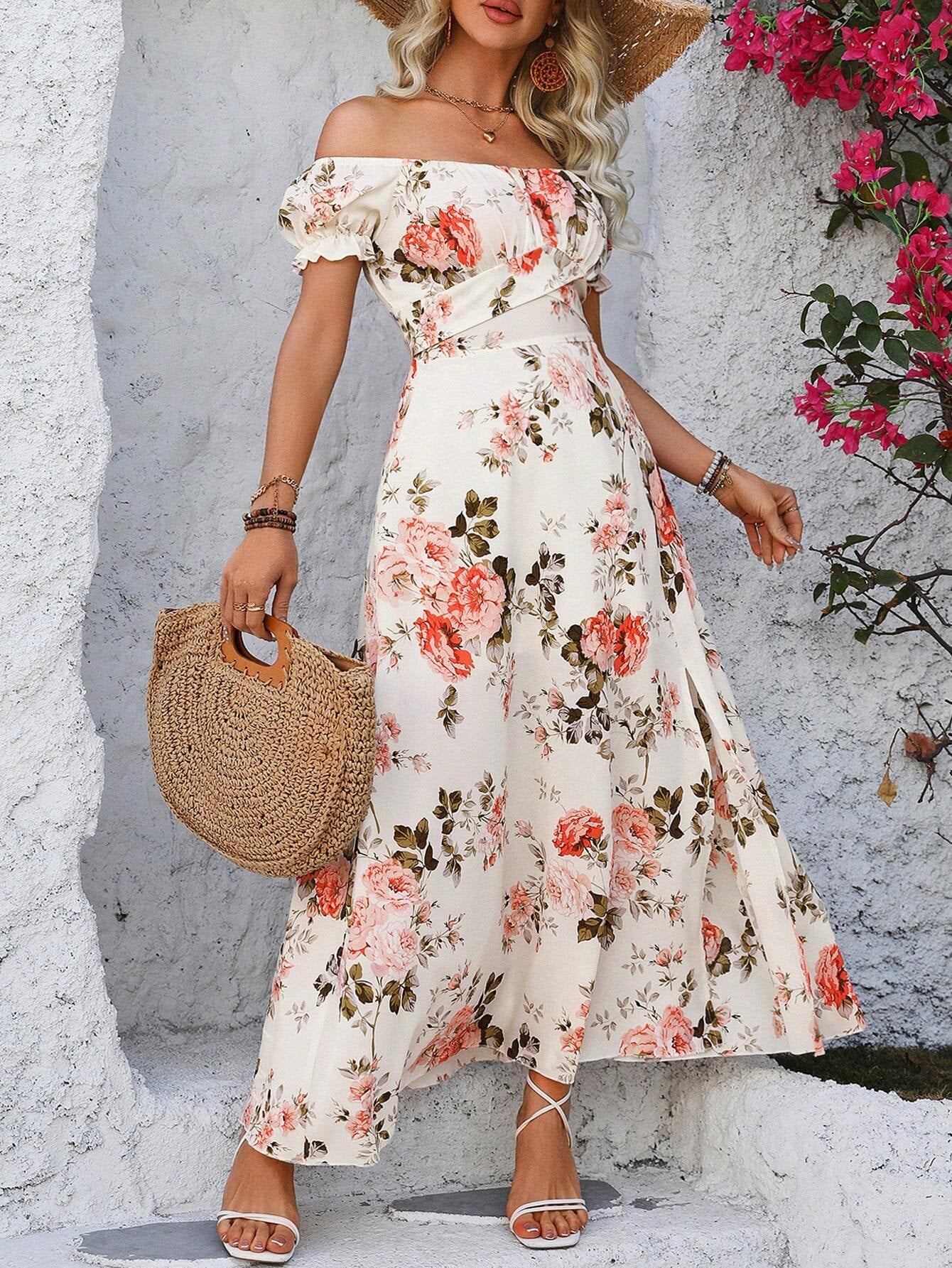 Breezaya Summer Dress, Floral Dress, Split Long Dress Maxi Women Outfit